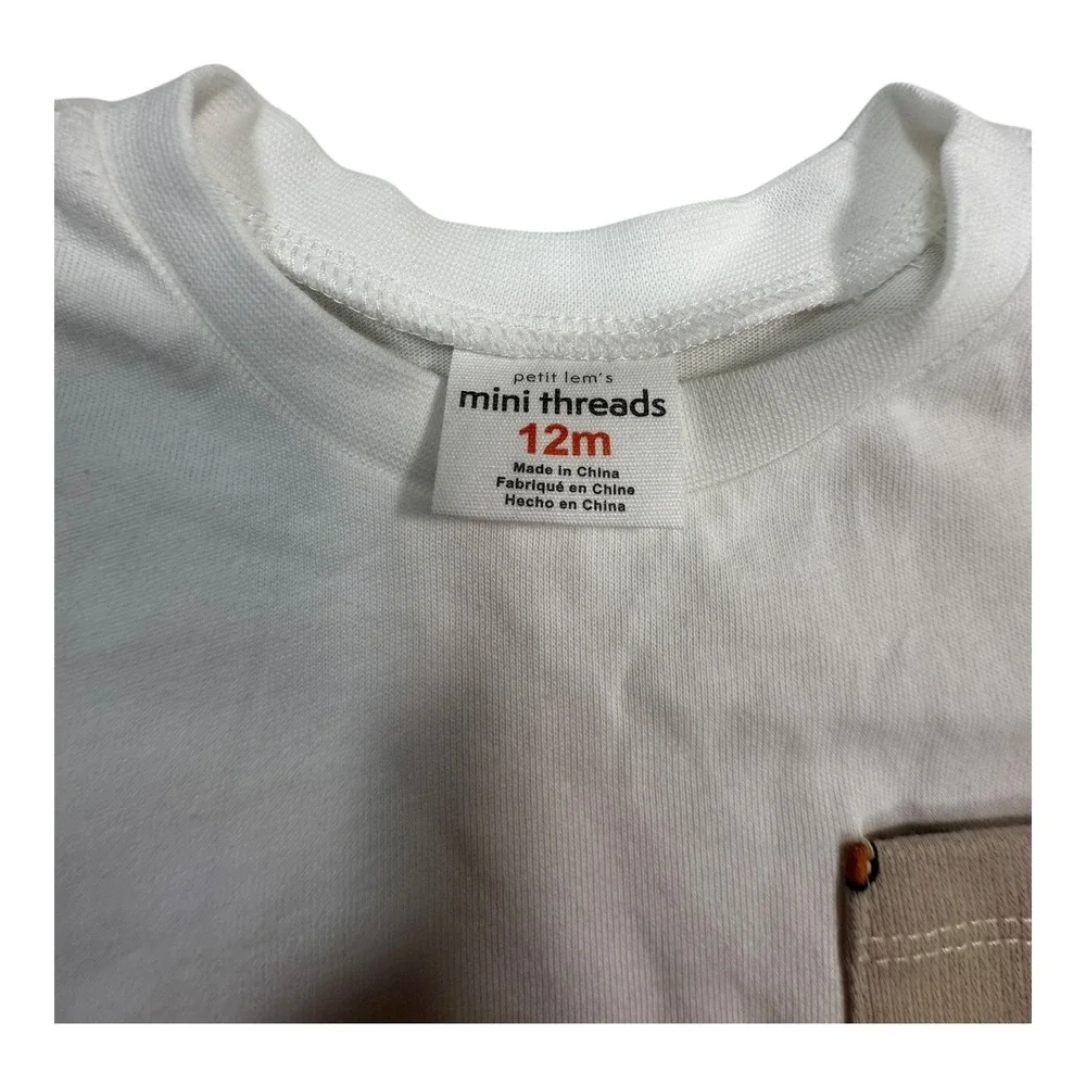 Petit Lem's Mini Threads 12M Outfit Set White Tee Blue‎ Pants Excavator Pajamas